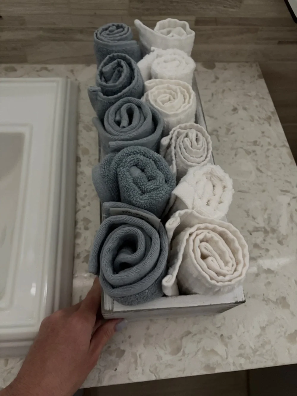 Hello Sweet Cheeks Bathroom Towel Caddy with Washcloths